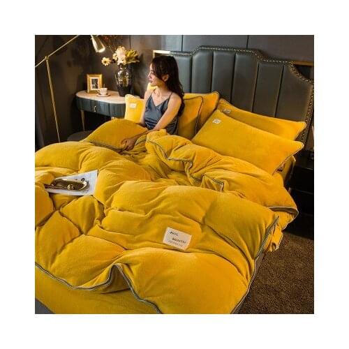 4-piece Bedding Set bedroom solid color quilt cover coral velvet quilt cover thickened bedding warm double layer bedding high qu