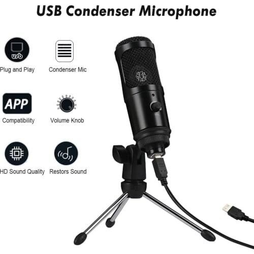 Condenser Microphone USB Microphone for Karaoke Recording YouTube-K669 Gaming Recording with Clip Tripod Mic for Laptop Desktop