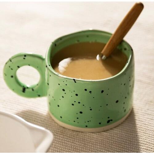 Creative Ring Handle Ceramic Mug Candy Color Milk Coffee Mug Home Office Drinking Supplies Microwave Oven Couples Hand Grip Cups