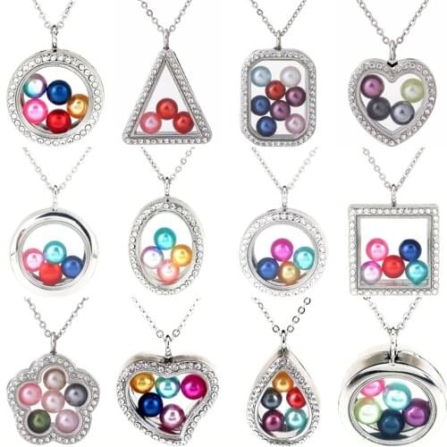 Heart Round Floating Charms Flower Pattern Teardrop Shaped Locket Magnetic Glass Floating Locket 50CM Chains Pendant Necklace
