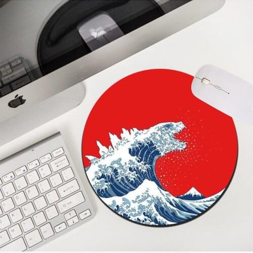 Round Mousepad Desk Pad 20x20cm Japanese Wave Red Small Mouse Pad Gamer Computer Mat Mouse Mat Gaming Accessories Gaming Pc