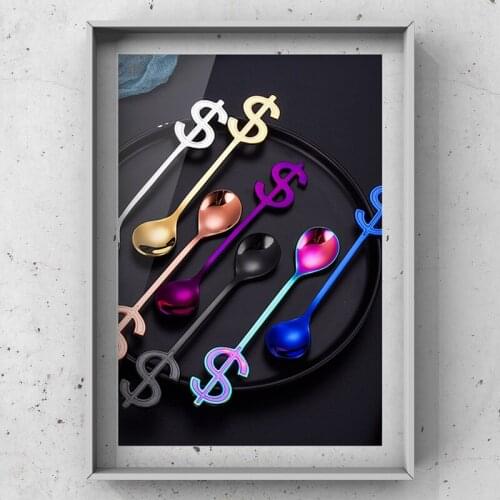 1 Pcs High quality Gold Dollar Mini Creative Coffee 304 Stainless Steel Spoon Gift Cake Stirring Sugar Soup Dessert Spoon