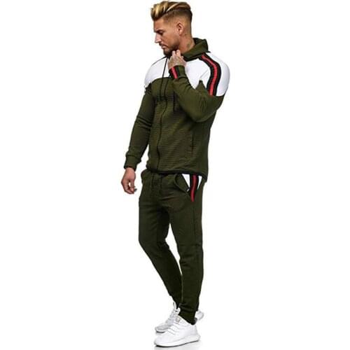 Mens Set Spring Autumn Sport Suit Male Autumn And Winter Casual Wear Color Matching Sweater Hoodies+ Pants Sportswear