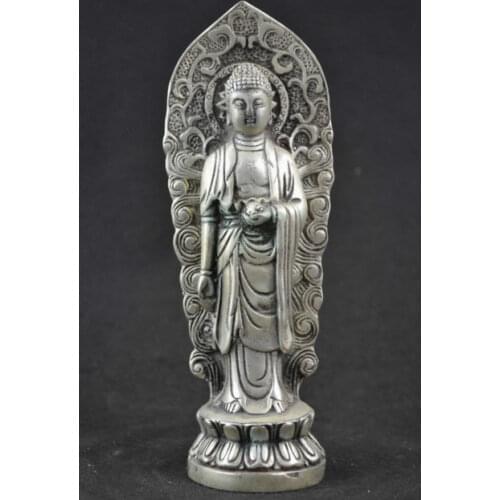 Miao Silver Carving Efficacy Kwan-yin Barefoot On The Holy Lotus Noble Statue