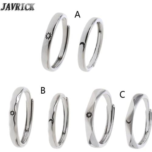2Pcs Sun and Moon Lovers Couples Matching Rings Set Promise Wedding Bands Kit Adjustable for Him and Her Fashion Jewerly