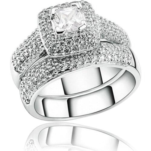 Silver Color Rings Sets Luxury Bijoux Fashion Wedding Party Jewelry Cubic Zirconia Jewelry For Women anillos anel aneis LSR149