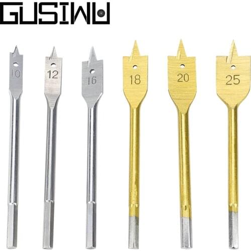 GUSIWU 6pcs Spade Drill Bits set Hole Saw Drill Bit 6.35mm 1/4" Hex Shank 10mm 12mm 16mm 18mm 20mm 25mm Woodworking Drilling Bit