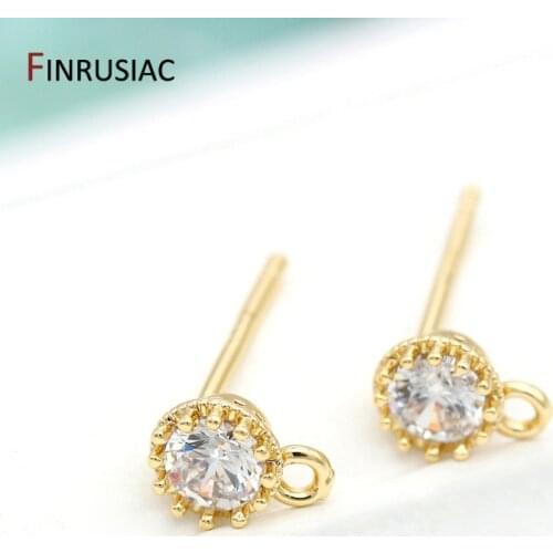 2020 new sparkling earring making supplies 14k gold plated inlaid zircon crown post earrings Women DIY Earrings Jewelry Fittings