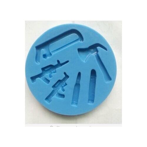 New DIY TOOLS N WEAPON Candy Silicone Mold, include Saw,Hammer,Gun,Bullet Sugarcraft