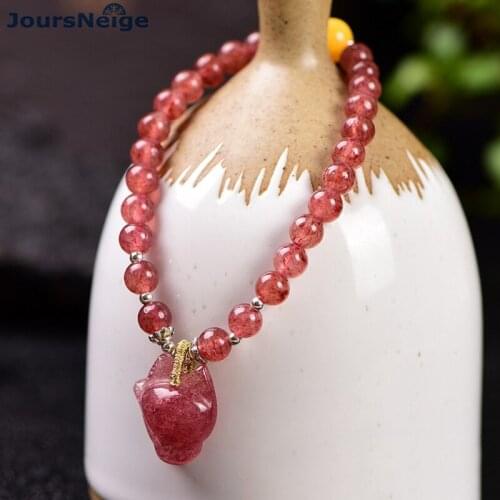 Wholesale Red Strawberry Natural Crystal Bracelets for Women Gift Beads With Fox Pendant Hand String Crystal Trendy Jewelry