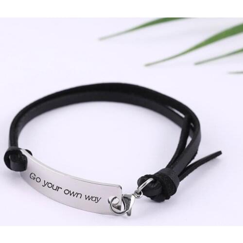 Skyrim Black Brown PU Leather Adjustable Bracelet Stainless Steel Inspiring Words Wristband Bracelets Jewelry Gift for Men