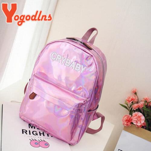 Yogodlns Laser Backpackc Women Casual Girls Backpack Travel Rucksack Large Capacity School Bag Holographic Knapsack mochila