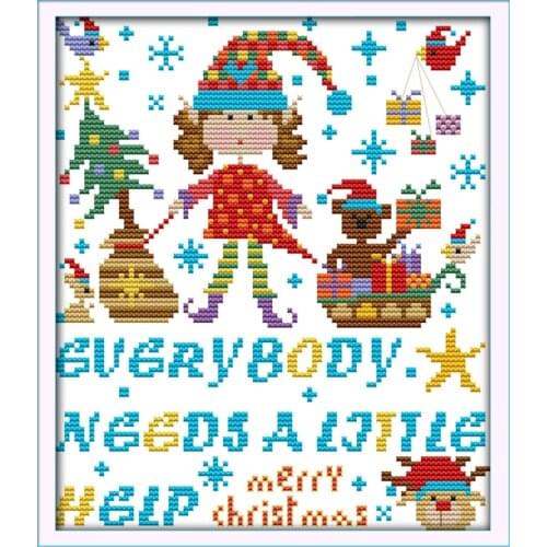 Merry Christmas Girl cross stitch kit cartoon 14ct 11ct count print canvas stitches embroidery DIY handmade needlework plus