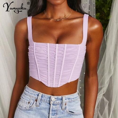 Sexy square neck Summer crop top women Club outfits party Mesh tank top Halter Bustier y2k tops corset tops to wear out clothes