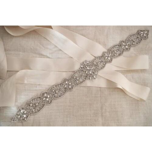 Rhinestone crystal sash applique, bridal sash belt, silver wedding craft bridal sash supply, RAE0121