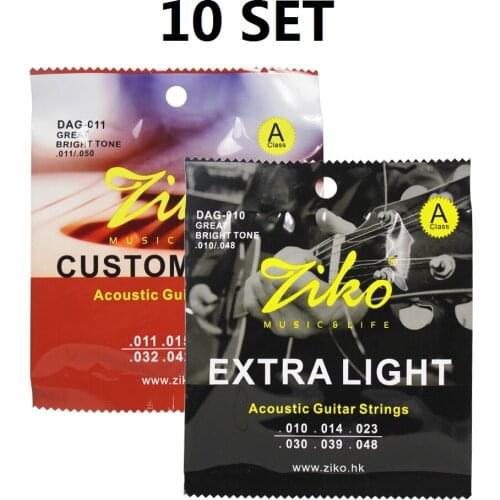 10 Set ZIKO Acoustic Guitar Strings DAG 010-048, 011-050 Brass Wound Acoustic Guitar Strings