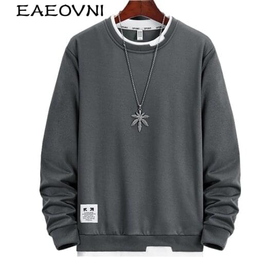 EAEOVNI Autumn Mens Sweatshirt O-Neck Long Sleeve Male Hoodies Solid Color Casual Hip-Hop Streetwear Men Pullover Fashion
