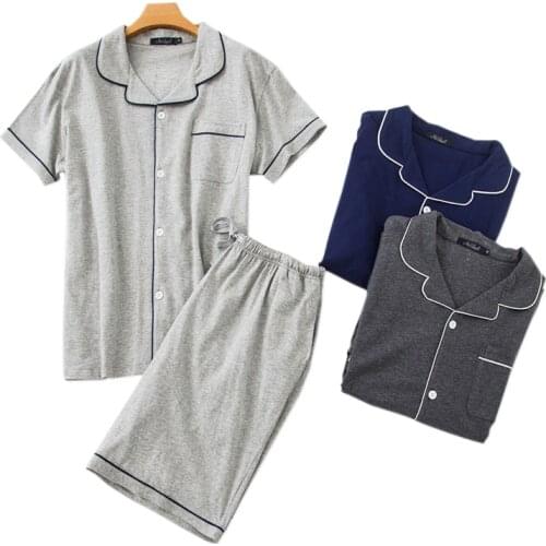 Plus size 100% knit cotton sleepwear men Summer quality Pyjamas casual 100% cotton shorts pajamas sets men homewear
