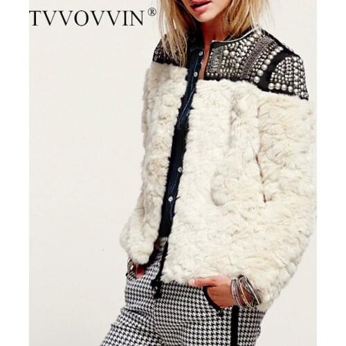 TVVOVVIN High Quality New Autumn Winter 2020 Rivet Patchwork Females Rabbit Fur Coat Jaqueta Feminina Jacket Q433
