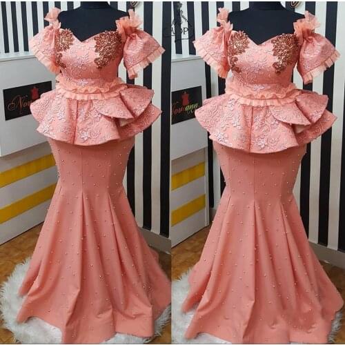 Vestidos de fiesta Aso Ebi Style Evening Dress Mermaid Off the Shoulder Prom Dresses Plus Size Pearls Elegant Party Night Gowns