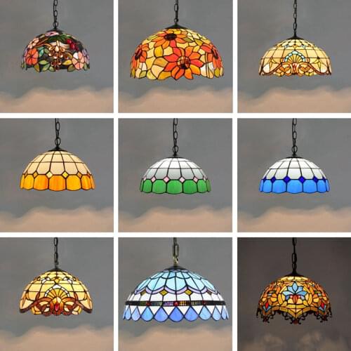 Tiffany Pendant Lights Vintage Mediterranean Baroque Stained Glass Led Hanging Lamp Kitchen Light Dining Room Home Loft Decor