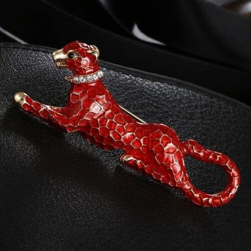 Wuli&baby Red Enamel Leopard Brooches Women Rhinestone Leopard Animal Party Casual Brooch Pins Gifts
