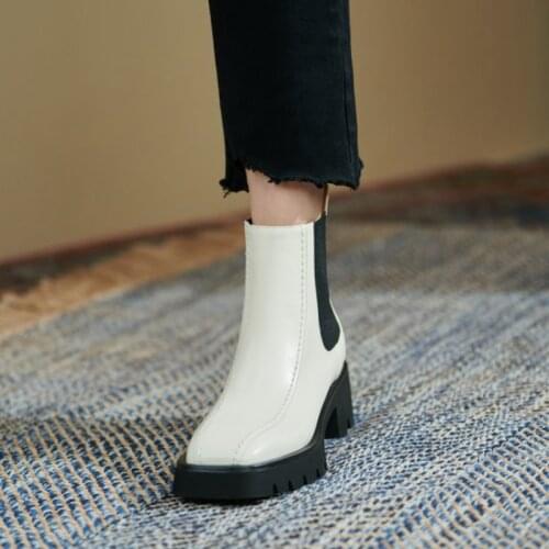 2021 Platform Shoes Square Toe Chunky Heel Women Boots Designer Brand Winter White Boots Women Chelsea Boots Fall Shoes Women