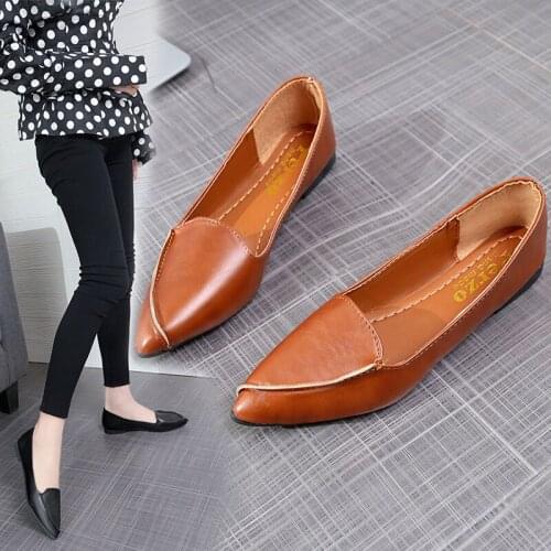 2021 new style Korean style pointed flat bottom shallow mouth single shoes foreign trade large size four seasons womens shoes
