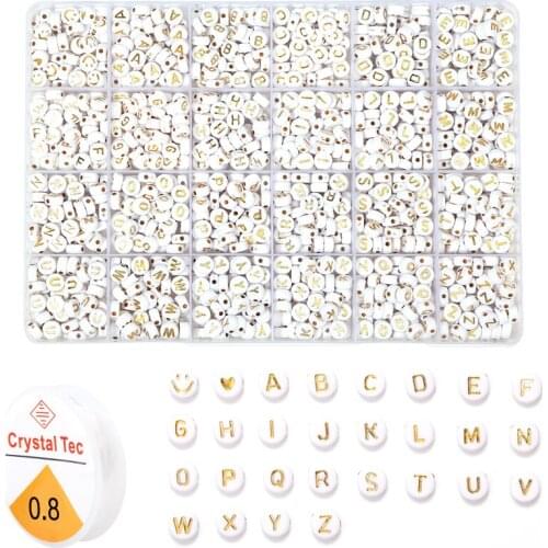 1 Big Box 7mm Letter Acrylic Beads 24 Cells With A Bundle 0.8mm Elastic Rope For Jewelry Making DIY Bracelet Necklace