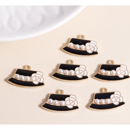 10pcs 23*14mm Enamel Hat Pearl Charms for Jewelry Making Handmade Flower Cap Charms DIY Pendants Earrings Necklaces Accessories