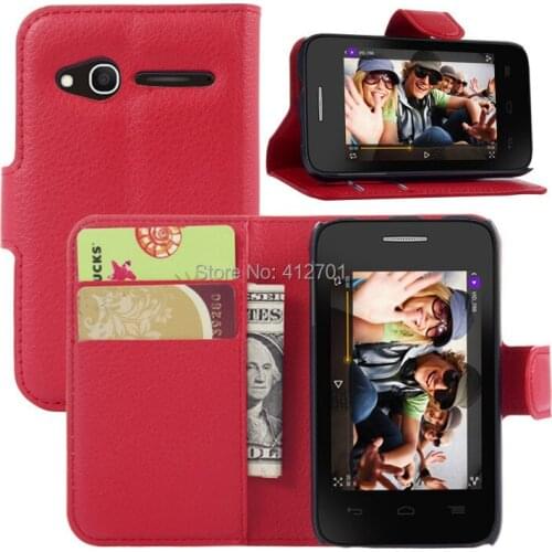 10pcs/lot lychee PU Leather wallet stand mobile Phone Holster Cover Case with card slots for Alcatel pop D1 OT4018