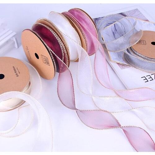 10 yards gold lace fishtail silk ribbon gift box decoration snow yarn tie bouquet bow ribbon DIY hand made gift wrapping belt