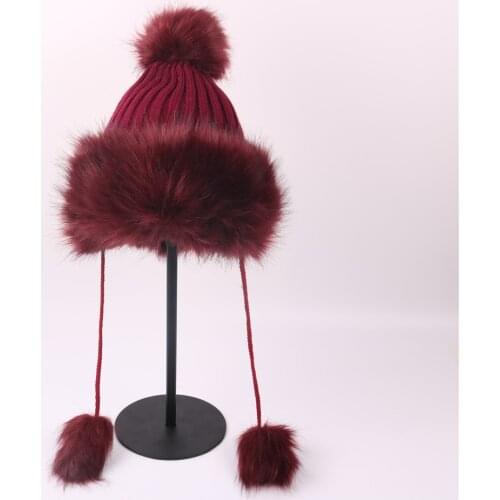 2021 Womens Plain Cap Knit Plush Fur Hats Winter Windproof Warm Ear Protect Bomber Gorras