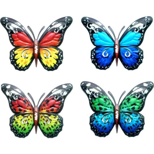 4PCS Exquisite Wrought Iron Butterfly Wall Hanging Pastoral Garden Decoration Living Room Corridor Terrace Wall Hang Home Decora