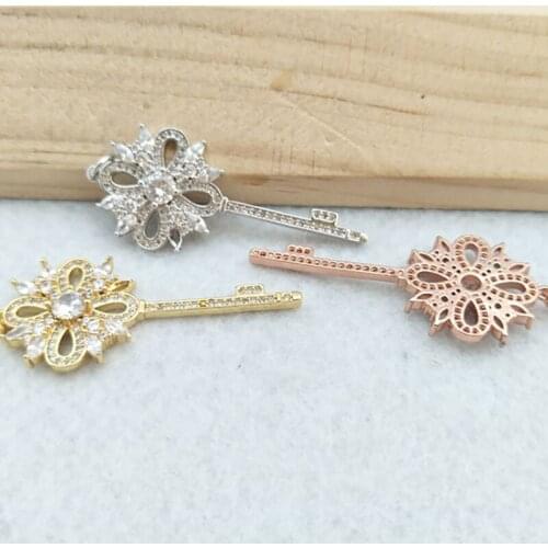 5 Pieces Tiny CZ crystal key shaped Charm,CZ zircon Stone Micro pave Pendant,Jewelry Finding DIY necklace making PD812