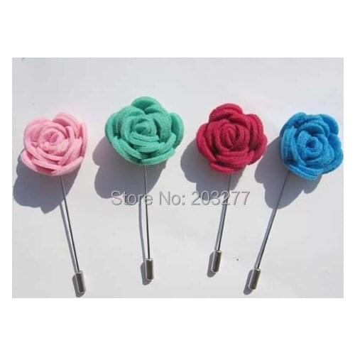 Free shipping!newest 24PCS/LOT 3CM felt rose flowers lapel pins mens stick pin 13color for your choice