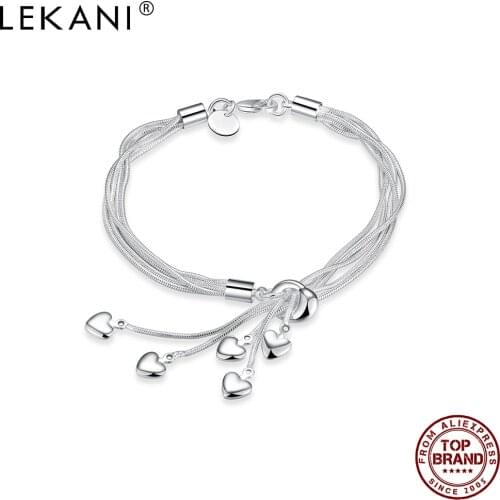 LEKANI Bracelets For Women Romantic Classic Lobster Clasp Heart Shaped Pendant Lovers Jewelry Valentine Day Gift Hot Sale 2021