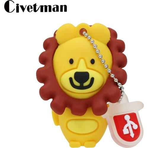 Civentman 128GB Cartoon Lion USB 2.0 Flash Drive 8GB 4GB 64GB 32GB 16GB Lovely Animal Mini Gift Memory Stick Pen Drive