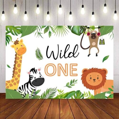 Safari junlge party decortion supplies backdrop for photography wild one animals 1st birthday party background green leaves