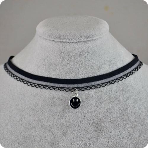 Elegant Lace Choker Necklace Black Smiley Face pendant necklace Women Fashion Jewelry