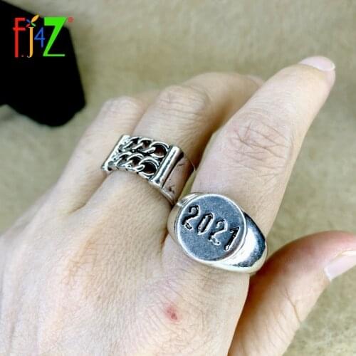F.J4Z Rings 2021 Fashion Punk Chain 2021 Number Top Finger Ring Designer Antique Alloy Special Gifts for Women Dropship