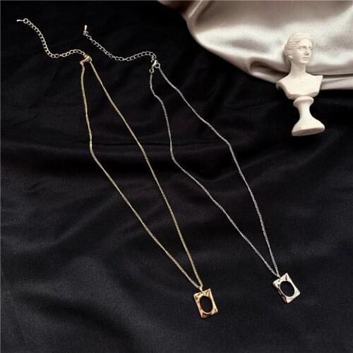 Artistic photo frame necklace female temperament clavicle chain Korean temperament wild style irregular pendant sweater chain
