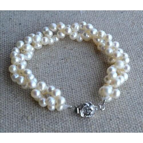 Perfect Pearl Jewellery,7.5inches 5-6mm White Freshwater Pearl Bracelet,Silvers Flower Clasp,Wedding Jewellery