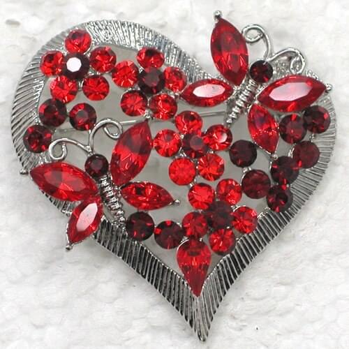 Heart Brooch Red Rhinestone Bridal Wedding party Pin brooches C062 C