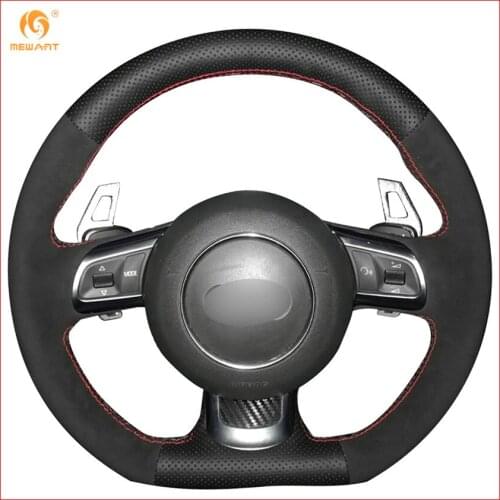 MEWANT Black Genuine Leather Black Suede Car Steering Wheel Cover for Audi TT 2008-2013 Interior Accessories Parts