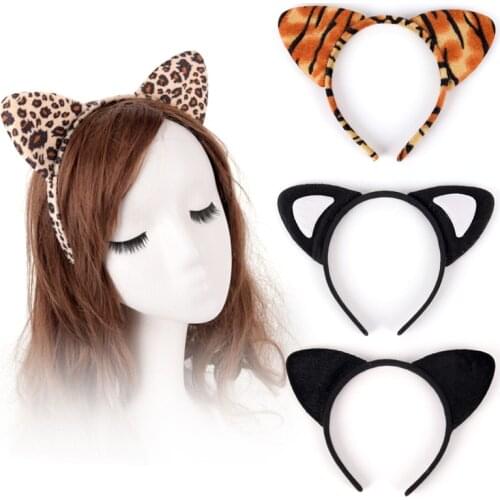 Cute Women Girls Kids Party Festival Fantastic Hair Accessories HairBand New Short Plush Tiger Leopard Cat Ear Headband