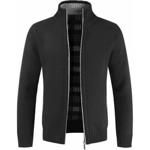 Autumn Winter men thick warm Casual coat Fashion knit jacket mens Stand collar Cardigan New Male zipper outerwear Brand clothing