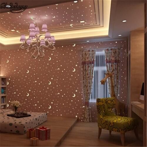 Beibehang Personality Authentic Osson Long Fiber Nonwovens Wallpaper Moon Star Child Bedroom Luminous Wallpaper
