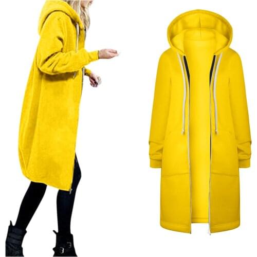 Solid Color Womens Winter Warm Zipper Open Hoodies Sweatshirt Long Coat Jacket Tops Thick Warm Hooded Quilt Snow Outwear 4