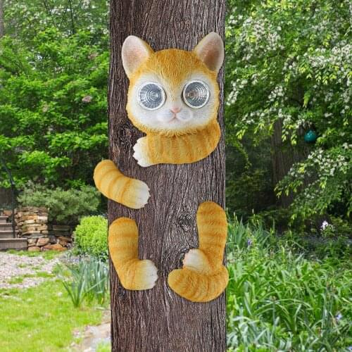 Nacome Orange Cat Statue Garden Outdoor Decoration Solar Light Tree Hanging Decor Crafts Jardin Gardening Ornaments Large